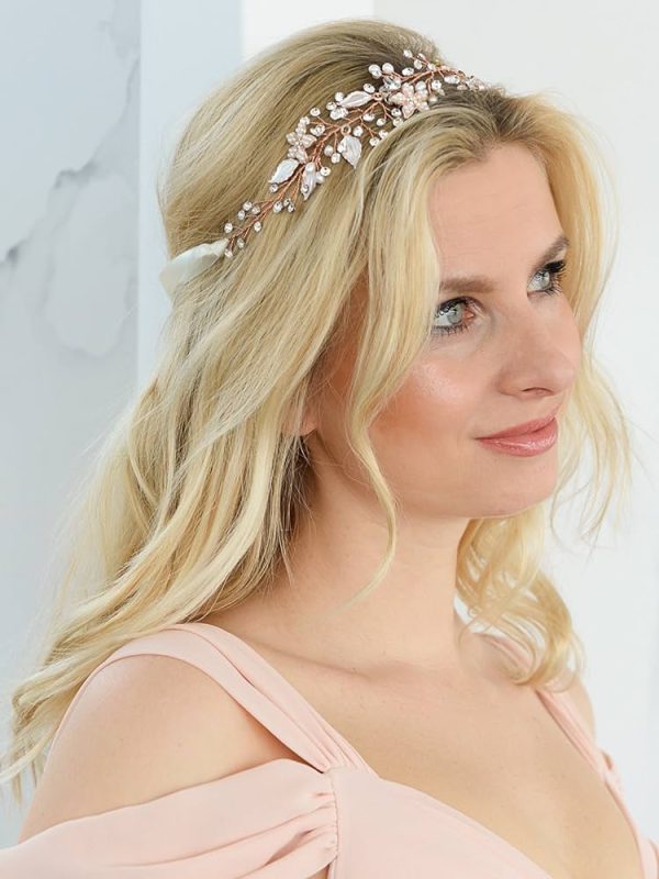 Mariell Rose Gold Freshwater Pearl and Crystal Bridal Hair