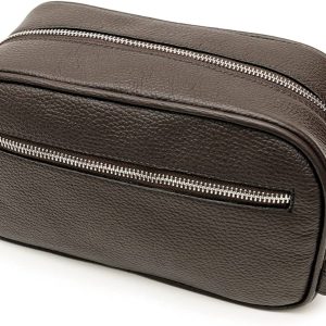 Maruse Italian Leather Toiletry Travel Bag with 2 Zippered Closures