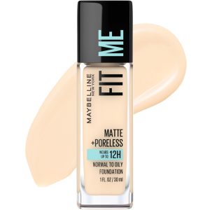 Maybelline Fit Me Matte + Poreless Liquid Foundation Makeup, Porcelain