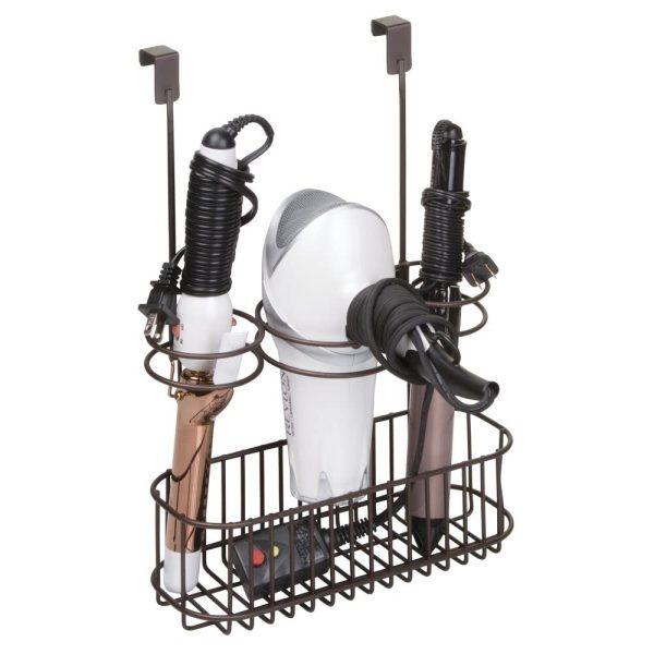 mDesign Over Door Bathroom Hair Care & Hot Styling Tool Organizer Storage