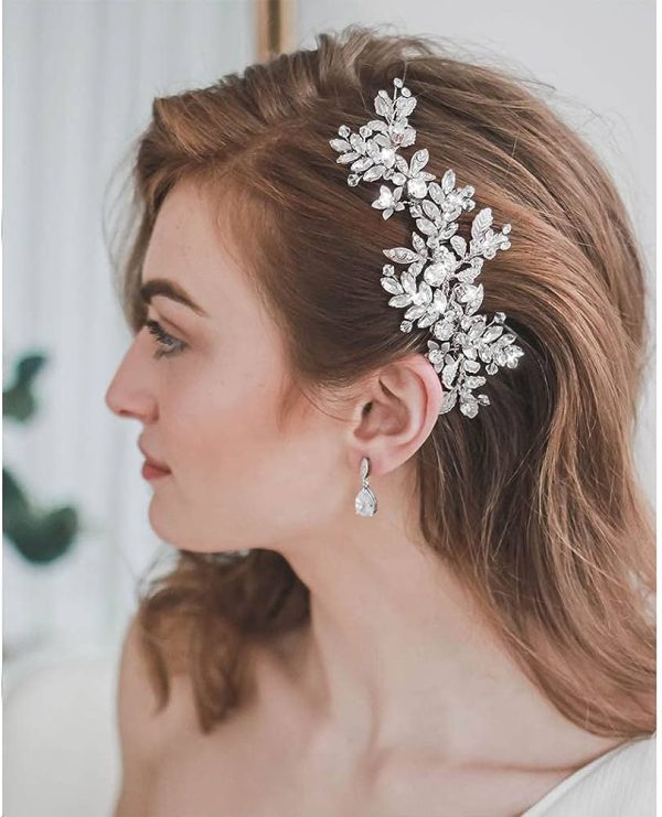mecresh Bridal Hair Comb Crystal Floral Handmade DIY Bendable Headpiece