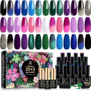 MEFA 18 Pcs Soak Off Gel Nail Polish, 16 Colors Gel + 1 Base Coat