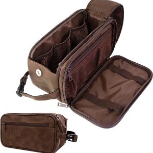 Mens Leather Toiletry Bag for Travel - Great Designer Dopp Kit