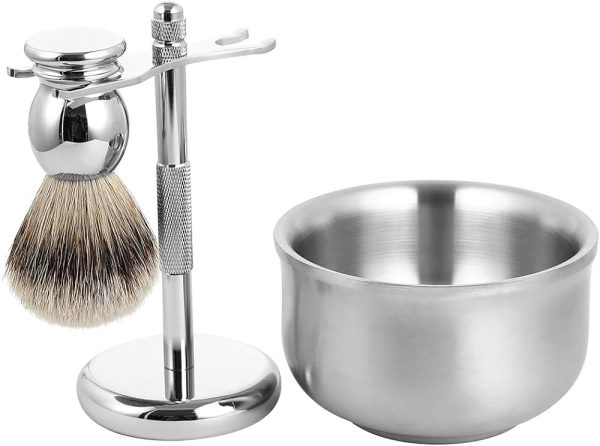 Men's Luxury Wet Shaving Grooming Set, 100% Silvertip Badger Hair Shave Brush