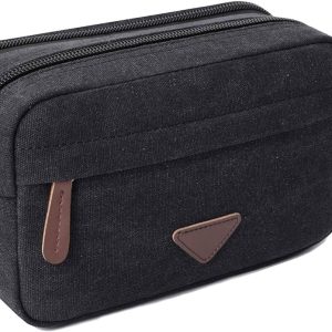 Mens Travel Toiletry Bag Canvas Leather Cosmetic Makeup Organizer Shaving Dopp