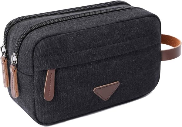 Mens Travel Toiletry Bag Canvas Leather Cosmetic Makeup Organizer Shaving Dopp
