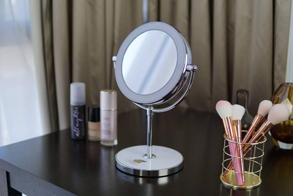 Milzie Portable Double Sided Vanity Makeup Mirror with Natural White LED Lights