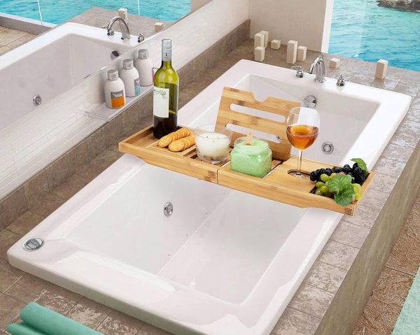 Mind Reader Bamboo Bathtub One Bath Caddy