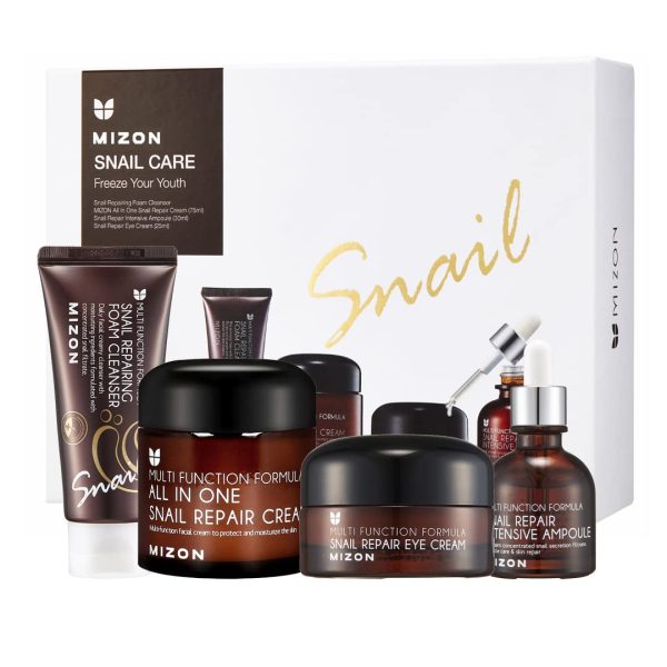 Snail Care Freeze Your Youth Set: Korean Skincare with Snail Repairing Foam Cleanser, All in One Snail Repair Cream, Snail Repair Intensive Ampoule, and Snail Repair Eye Cream for Youthful, Radiant Skin