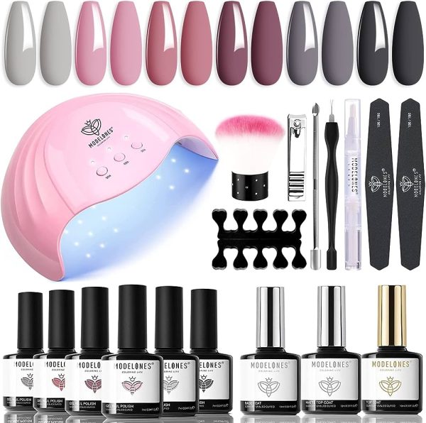 Modelones Gel Nail Polish Kit with UV Light - 4 Pink Colors