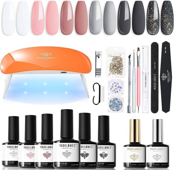 Modelones Gel Nail Polish Kit with UV Light - 6 Colors Gel Matte Top Coat