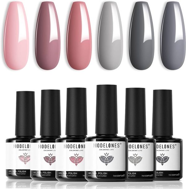 Modelones Gel Nail Polish Set - Nude Gray Series 6 Colors Gel Polish Set