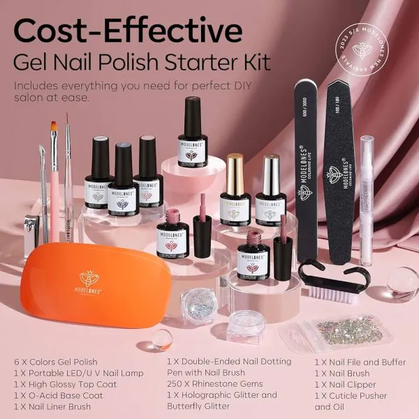 Modelones Gel Nail Polish Starter Kit, with 6W LED Lamp Base Top Coat