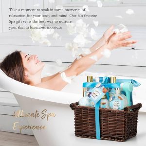 Mothers Day Bath and Body Gift Set - Honey Jasmine Scent - Home Spa Kit with Gel Eye Mask, Bath Bombs, Lotions, Gold Travel Cosmetics Bag - 12 Piece Deluxe Set