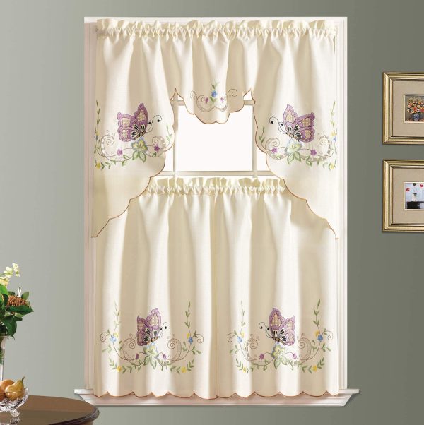 Multi-Color Embroidery Kitchen Cafe Curtain Set