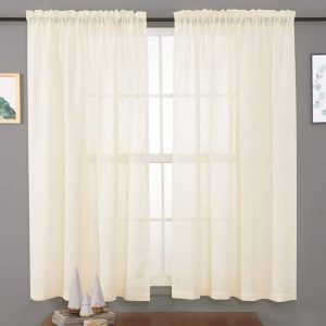 MYSTIC-HOME Sheer Curtains White 63 Inch Length