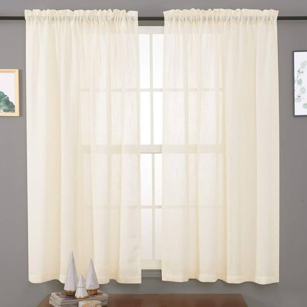 MYSTIC-HOME Sheer Curtains White 63 Inch Length