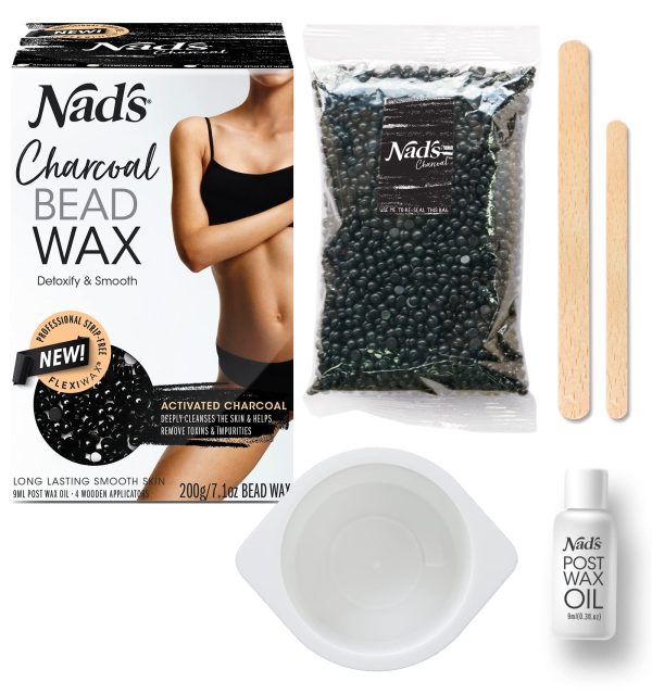 Nad's Hard Wax Beans - Activated Charcoal Waxing Kit - Wax Beads Hair Removal