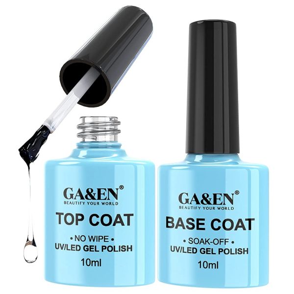 Nail Art Soak Off Base Coat + No Wipe Top Coat Set 10ml/Bottle UV/LED Lamp