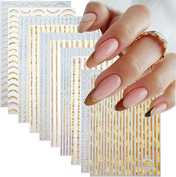 Nail Kit,30 Sheets Gold Silver Nail Art Water Transfer Decals Metallic Nail Stickers
