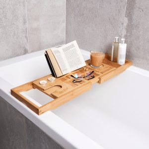 Natural Bamboo Extendable Bath Bridge Tray Shelf