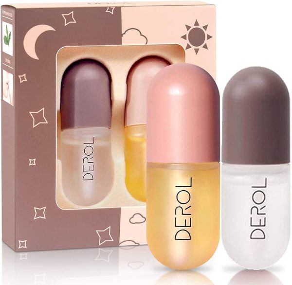 Natural Lip Plumper Set - Day and Night Lip Care Serum for Fuller Lips, Lip Moisturizer, Hydrating Gloss, and Lip Mask - Achieve Plump Perfection