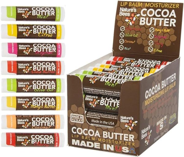Nature's Bees (96 Count, 8 Flavors) Cocoa Butter Flavored Lip Balm Tubes Set
