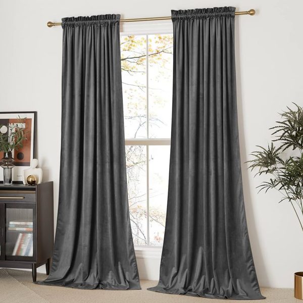 NICETOWN Grey Luxury Velvet Curtain Panels