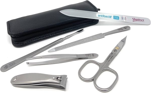 TopInox Stainless Steel 5-Piece Manicure Set – German-Made Grooming Kit in Luxury Leather Case