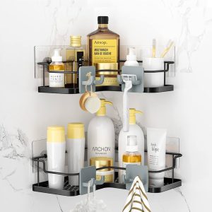 Nieifi Adhesive Corner Shower Caddy Shelf Basket Rack with Hooks