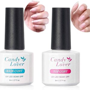No Wipe Base Top Coat Gel Nail Polish Set, Candy Lover UV LED Soak Off Nail Gel