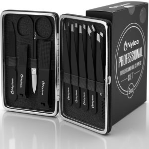 Nylea 9pcs Manicure Set [Tweezers & Nail Clippers] Stainless Steel