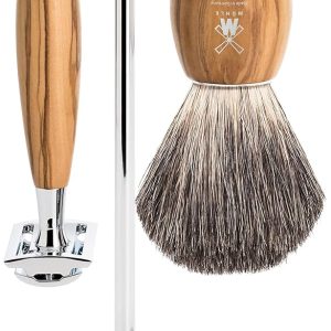 Olive Wood 3-piece Pure Badger Safety Razor Shaving Set