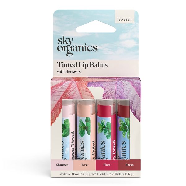 Organic Tinted Lip Balm by Sky Organics - 4 Pack Assorted Colors