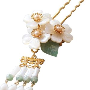 Original Handmade Brass Classical Hair Clasp Shell Pearl Decor Chinese