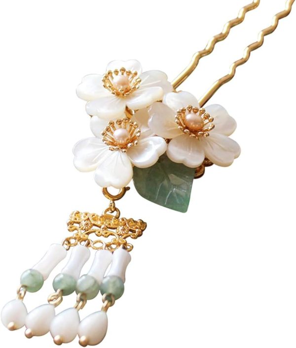 Original Handmade Brass Classical Hair Clasp Shell Pearl Decor Chinese