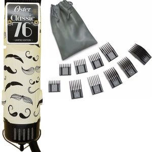 Oster 76 Mustache Professional Hair Clipper Limited Edition – Heavy Duty Barber Clipper with Removable Blade + 10 PC Comb Set