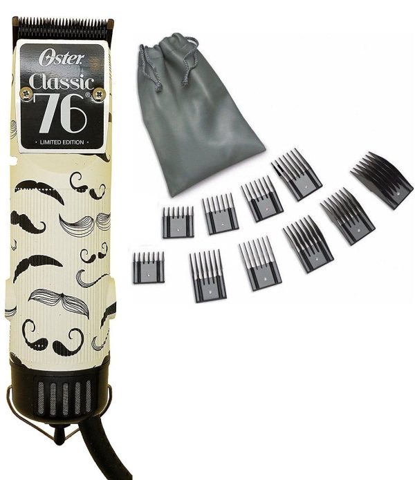 Oster 76 Mustache Professional Hair Clipper Limited Edition – Heavy Duty Barber Clipper with Removable Blade + 10 PC Comb Set