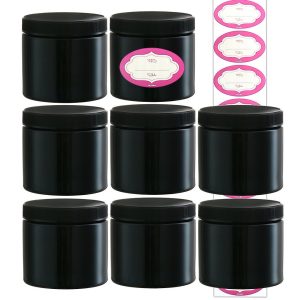 Pack of 8-16 Ounce Black Round Jars for Cosmetics, DIY Creations, and More