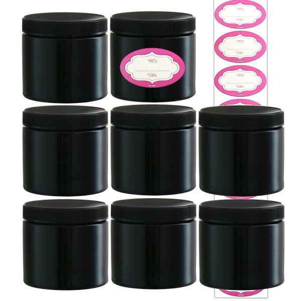 Pack of 8-16 Ounce Black Round Jars for Cosmetics, DIY Creations, and More