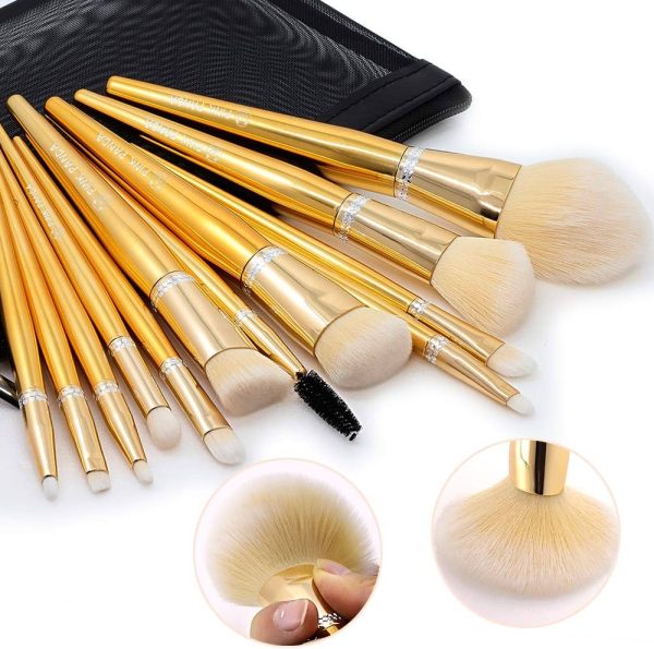 PINKPANDA 18k Gold-Plated Makeup Brushes 12 Pcs