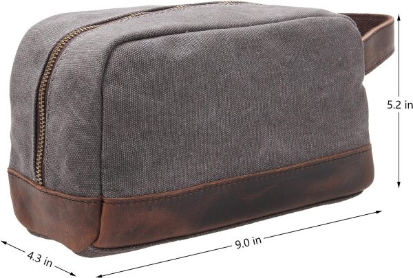 Plambag Canvas Leather Toiletry Bag for Men, Travel Dopp Kit Shaving Bag