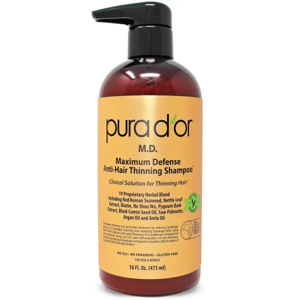 PURA D'OR Anti-Thinning Shampoo w/Biotin, Coal-Tar