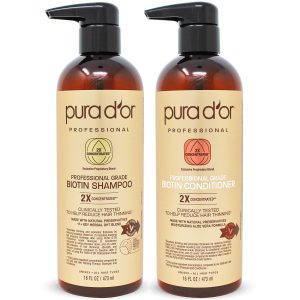 PURA D'OR Biotin Original Gold Label Anti-Thinning (16oz x 2) Shampoo &