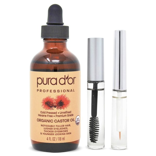 PURA D'OR Castor Oil (4oz) 100% Pure Natural USDA Organic Carrier Oil for Body