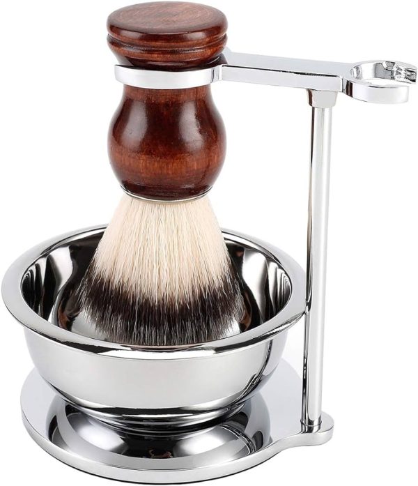 Razor Shaving Stand with Stainless Steel Shave Soap Bowl