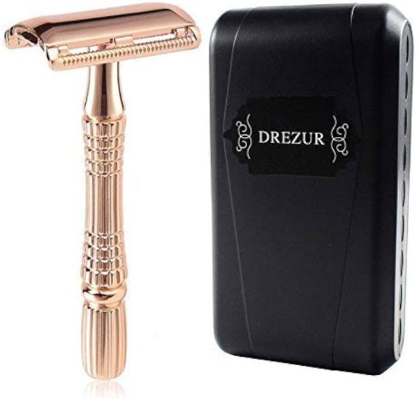 Rose Gold Double Edge Razor by DREZUR, Classic 3-Piece