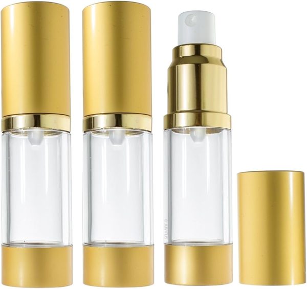 Rose Gold Luxury Airless Refillable Jar 0.50 oz / 15 ml (6 pack) + Labels for Travel