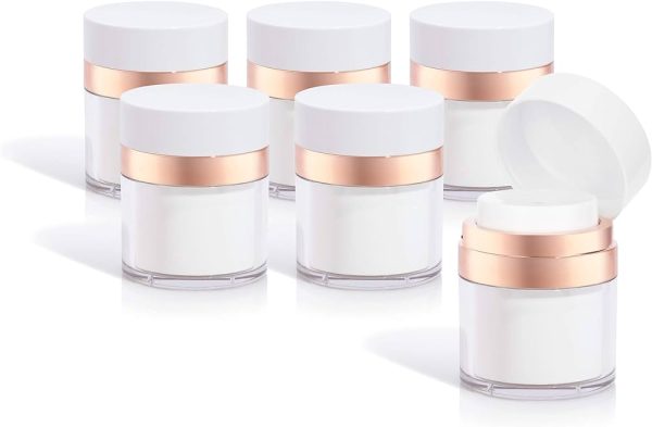 Rose Gold Luxury Airless Refillable Jar 1.7 oz / 50 ml (6 pack) + Labels for Travel