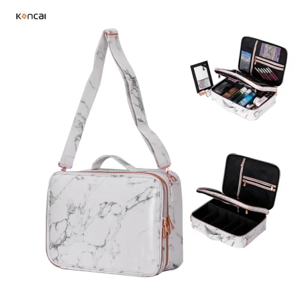 R&R Beauty Luxury White Marble Travel Makeup Bag Train Case